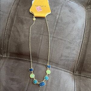 Monet Gold Necklace with Blue and Green Accents